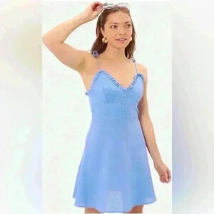 Deluc June Mini Dress in Light Blue Size Large with Adjustable Tie Straps